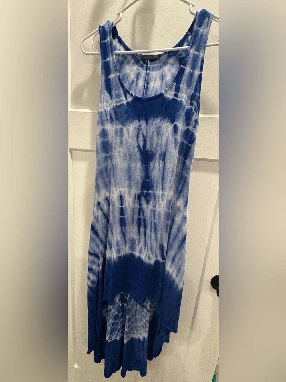 Soprano Blue and White Tie-Dye Tank Maxi Dress